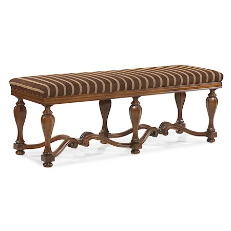 Back-Less Bench with Exuberantly Carved Legs and Stretchers